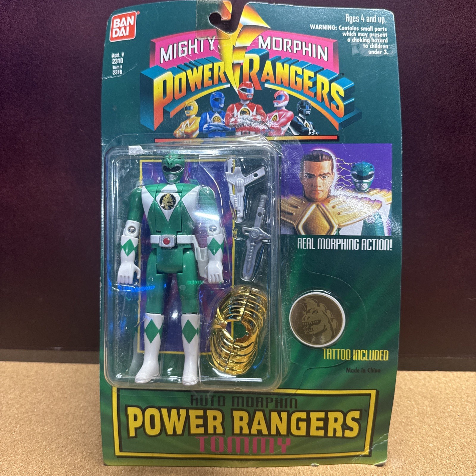1994 Mighty Morphin Power Rangers Green Ranger Action Figure FlipHead Bandai NEW
