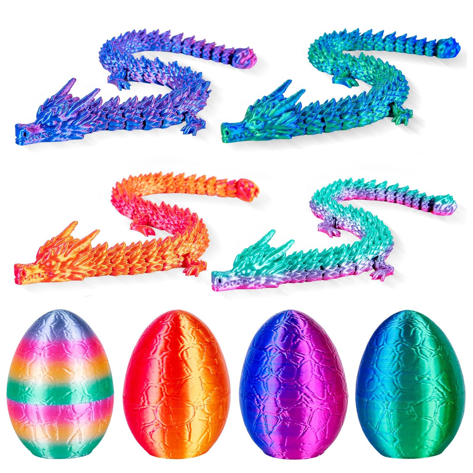 4Pcs 3D Printed Dragon Eggs with Articulated Dragon Inside, 8.86&Prime; Flexible ..