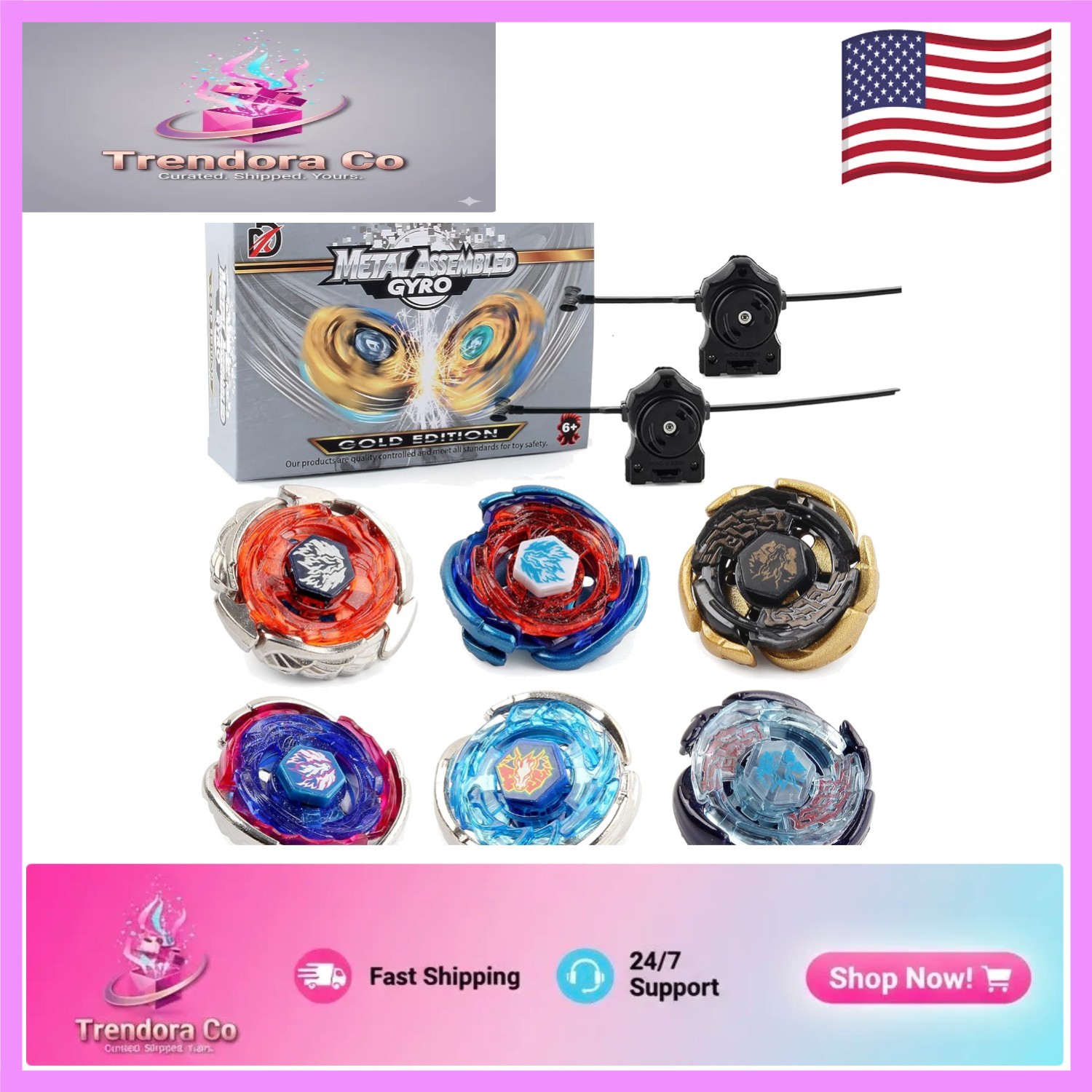 6-Piece Battling Tops Gyros Set with Launchers & Stickers – Ideal Gift for Kids