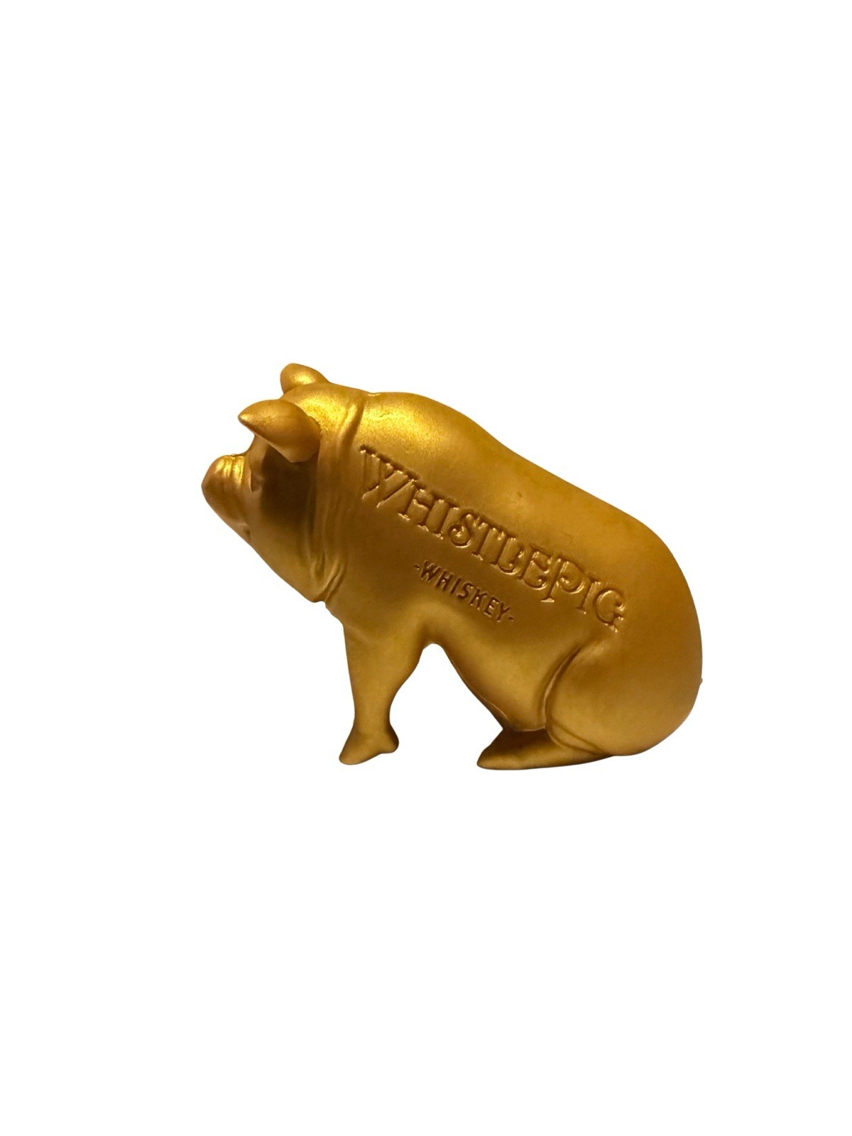 WhistlePig Whiskey Statue Pig Figure Figurine Gold Rubber Plastic Toy Advert 2&Prime;