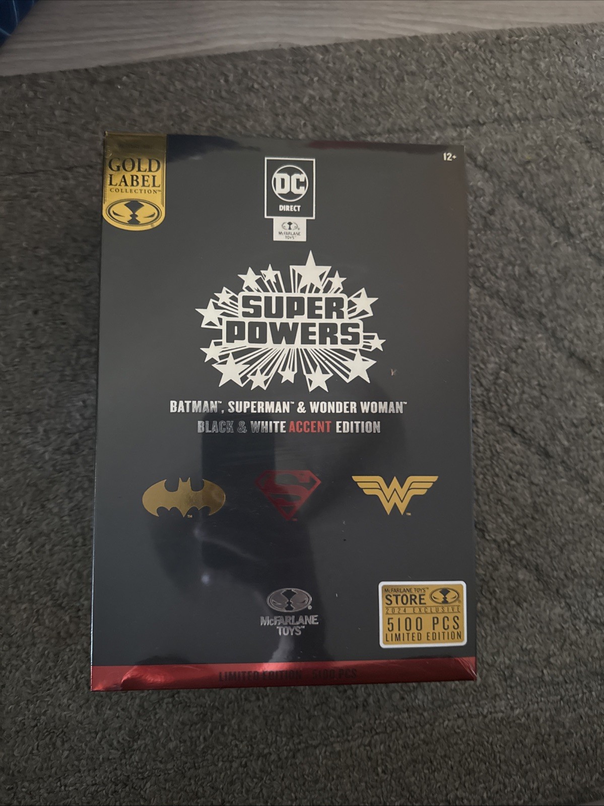 DC Super Powers Black & White SDCC Gold Label 3pk Batman Superman Wonder Woman