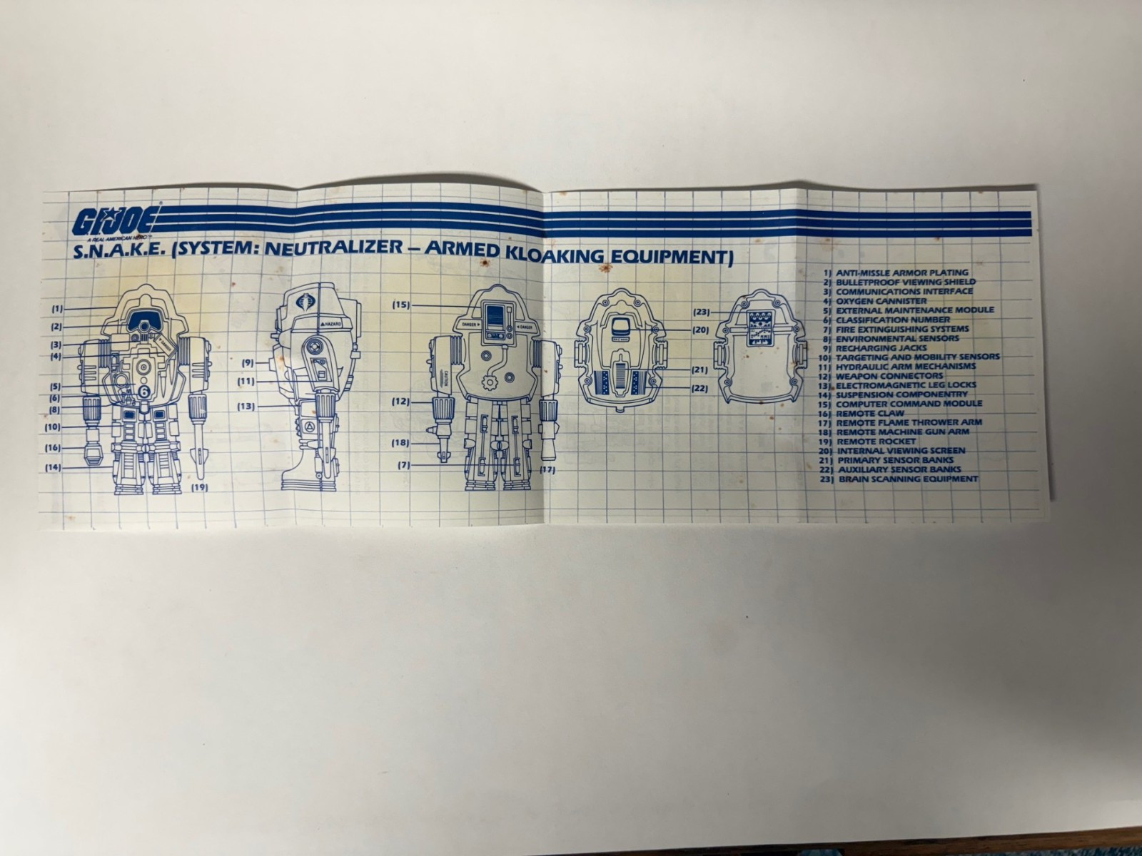 GI JOE ARAH « S.N.A.K.E. » INSTRUCTION MANUAL BLUEPRINTS ORIGINAL HASBRO