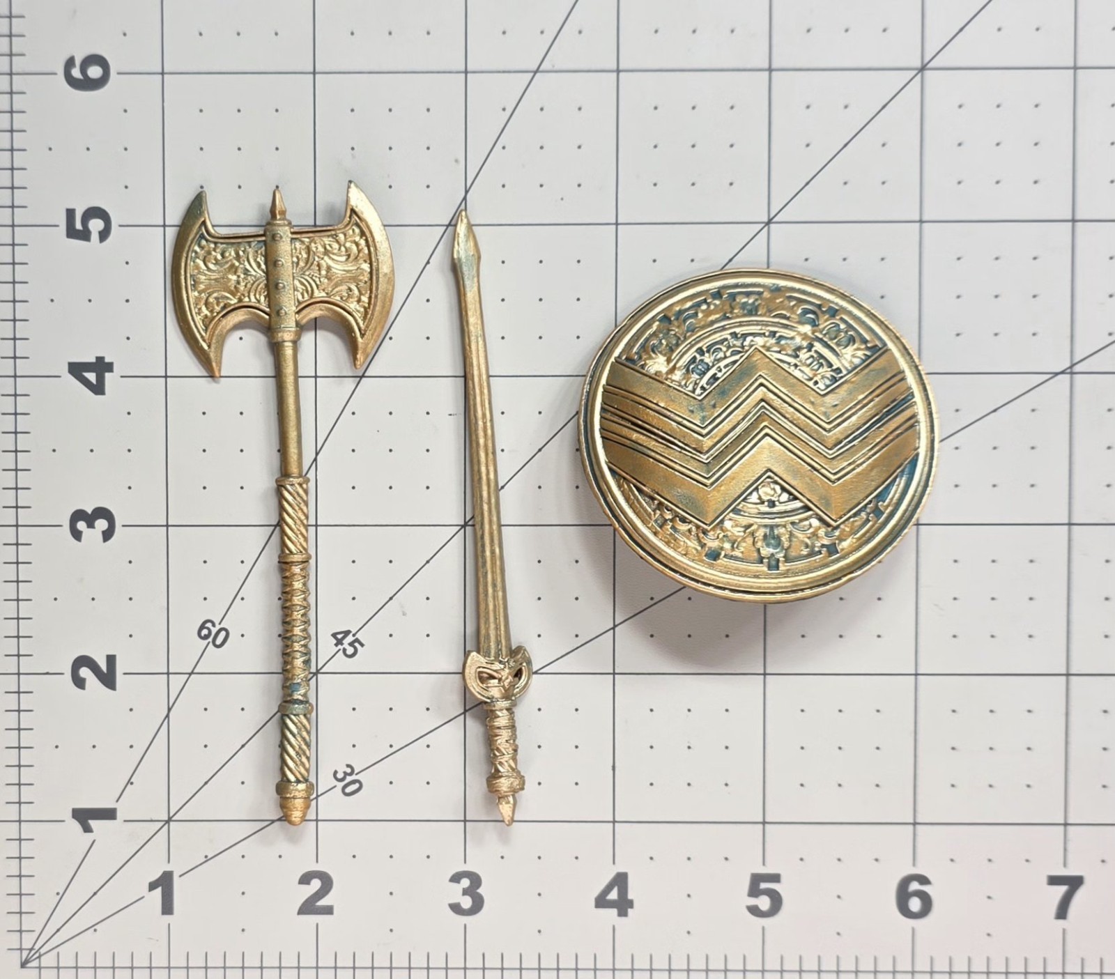 McFarlane DC Wonder Woman Sword Shield Weapon Patina 7&Prime; Custom Fodder Parts