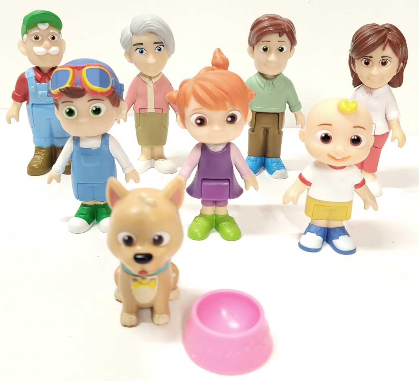 Cocomelon Family Figures Lot of 7 With Dog and Bowl