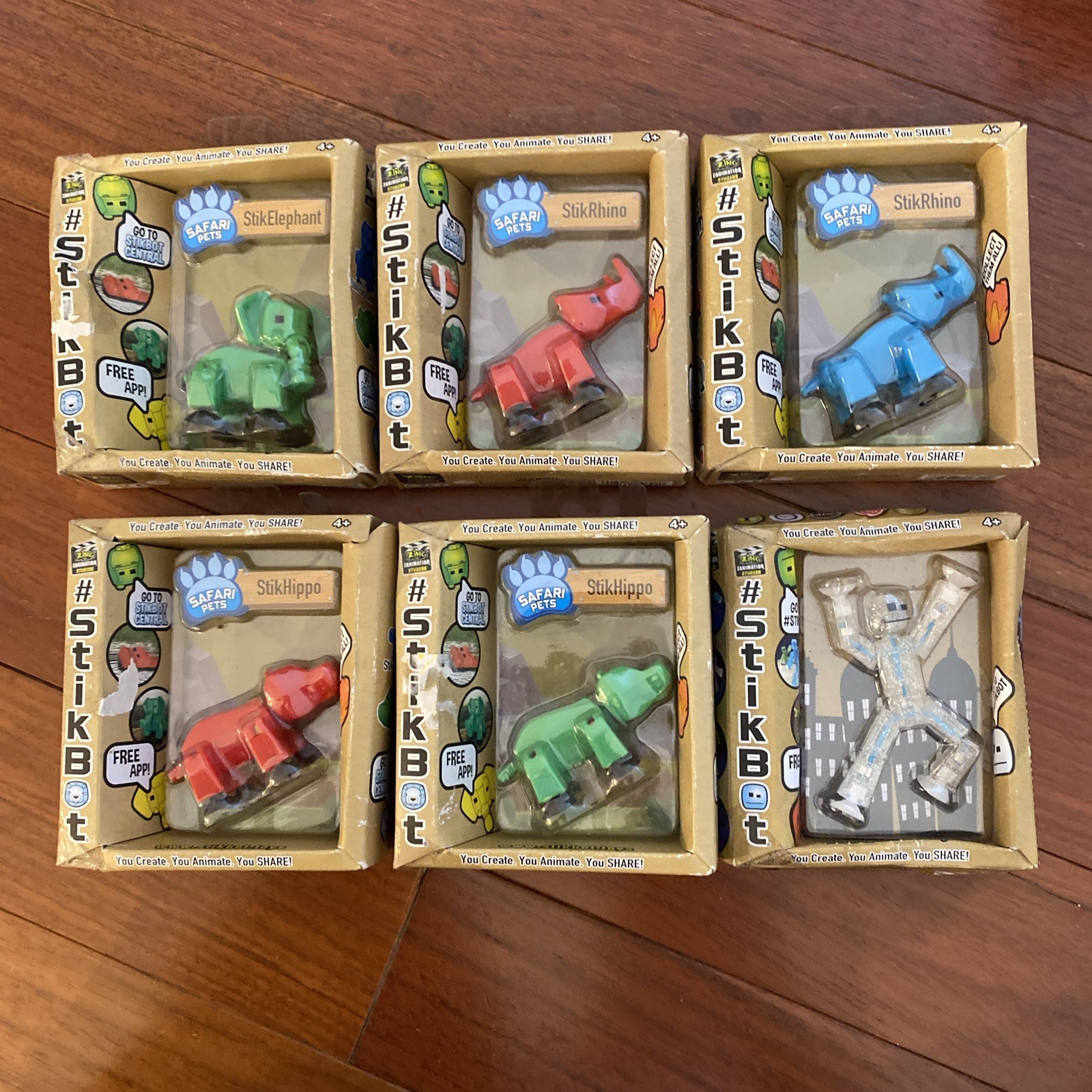 Lot Of 6 #StikBot Safari Pets- Lion, Rhino, Hippo, Stick Figure All Different
