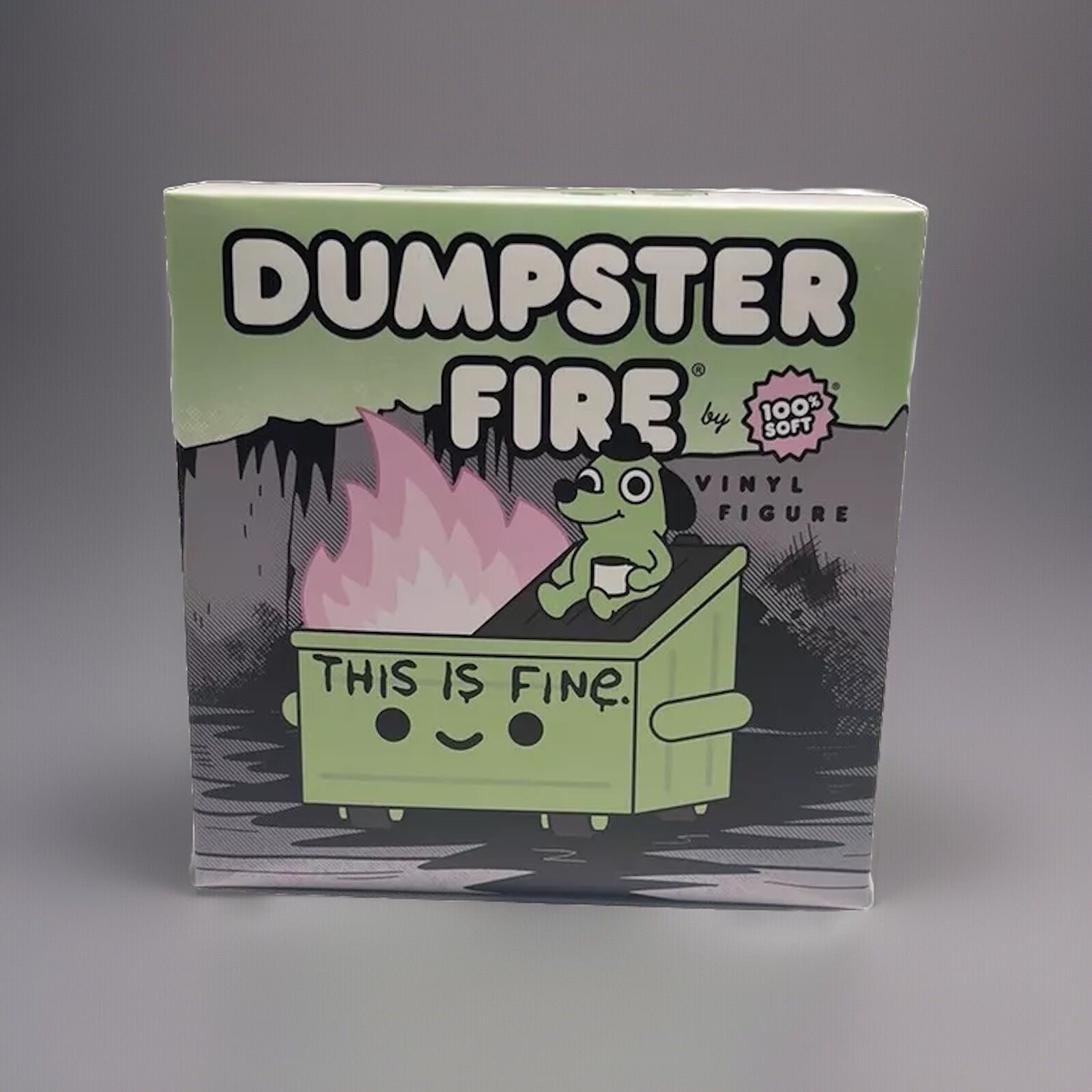 100% Soft SDCC 2023 Glow in the Dark « This Is Fine » Dumpster Fire Vinyl Rare GID