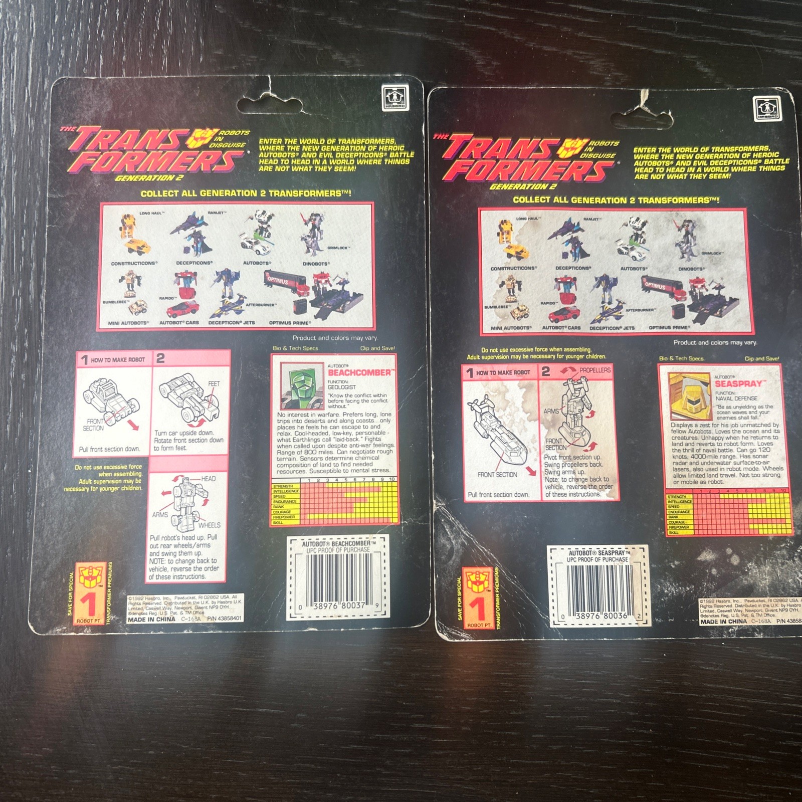 Transformers G2 Hubcap Beachcomber Seaspray LOT vintage cardback Minicar