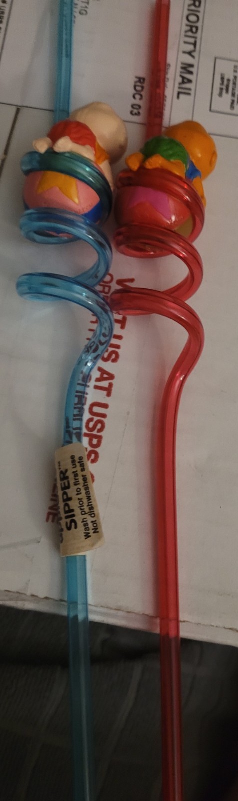 2 Vintage Nickelodeon Rugrats Tommy Straw Applause Sipper, with tags