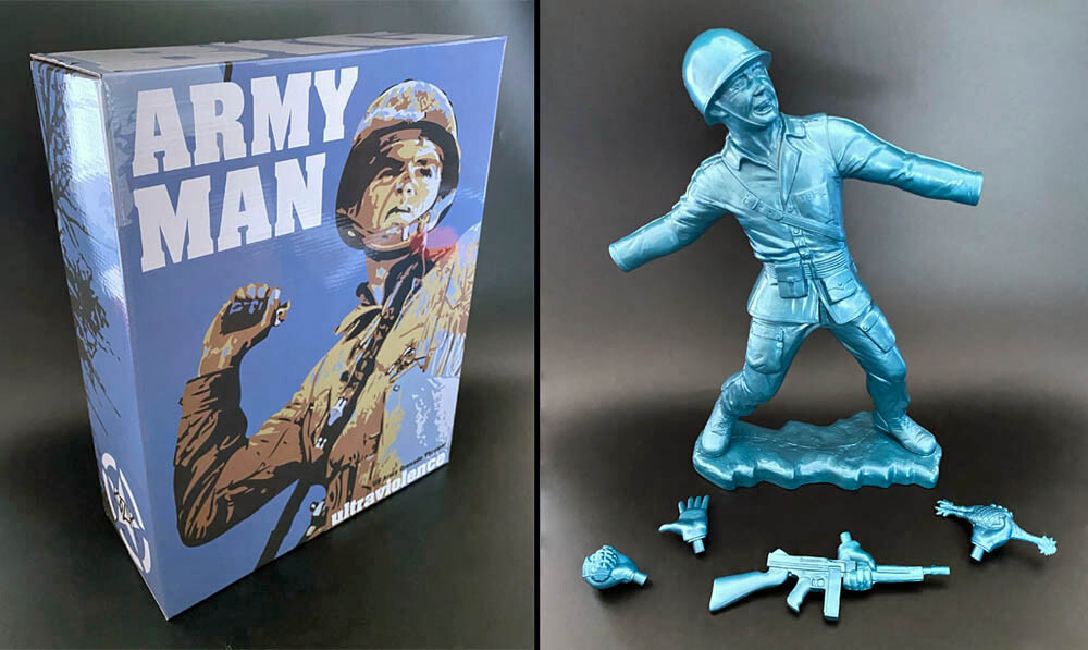Frank Kozik SIGNED AUTOGRAPHED 17&Prime; Blue Big Army Man SUBBER LE 50 Ultraviolence