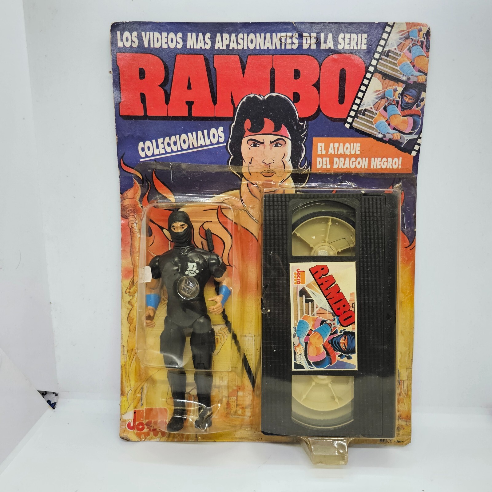 VINTAGE RAMBO – BLACK NINJA ACTION FIGURE + VHS BRAND JOCSA 1988
