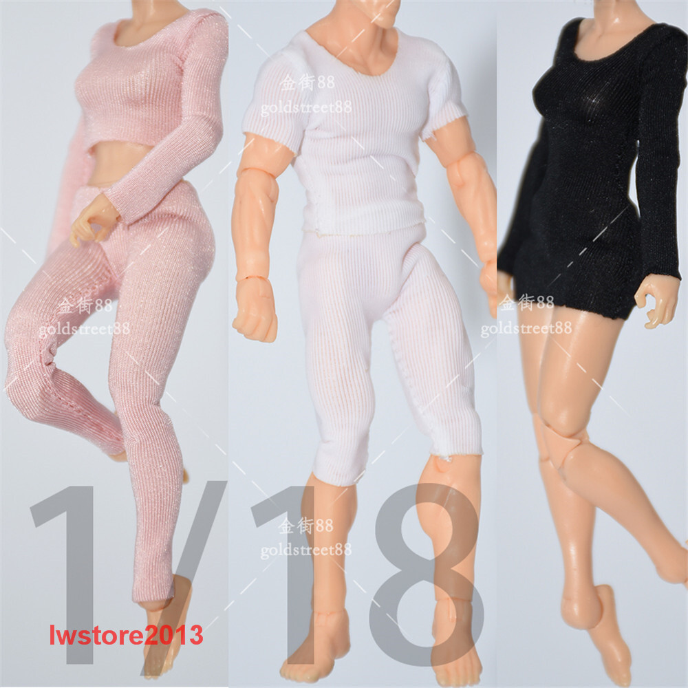 1:18 Tops T-shirt Bodysuit Pants Clothes For 3.75&Prime; Female Male Figure Body Toys