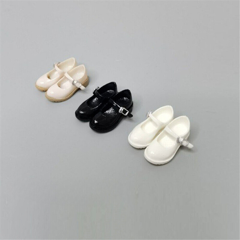 1/12 Scale Black Student Flat Shoes Model for 6inch Female Action Figure Body