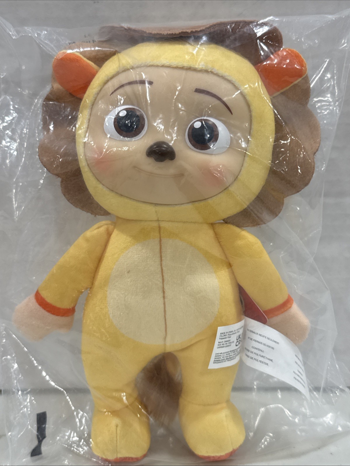 Cocomelon JJ LION Cat 8&Prime; Yellow Plush Doll Soft Toy w/ Plastic Face