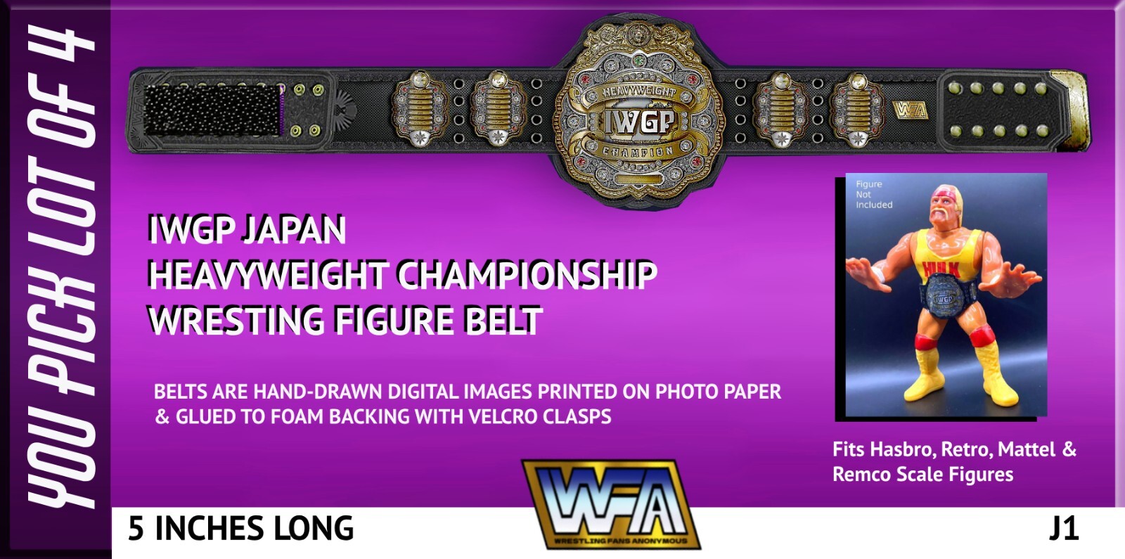 BUILD-A-LOT IWGP JAPAN Hand Made Hasbro Scale Wrestling Figure Belts
