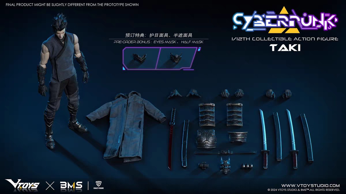 VTOYS X BMS X CF VSD010 Cyber Samurai Taki 1/12 Scale Male Action Figure INSTOCK