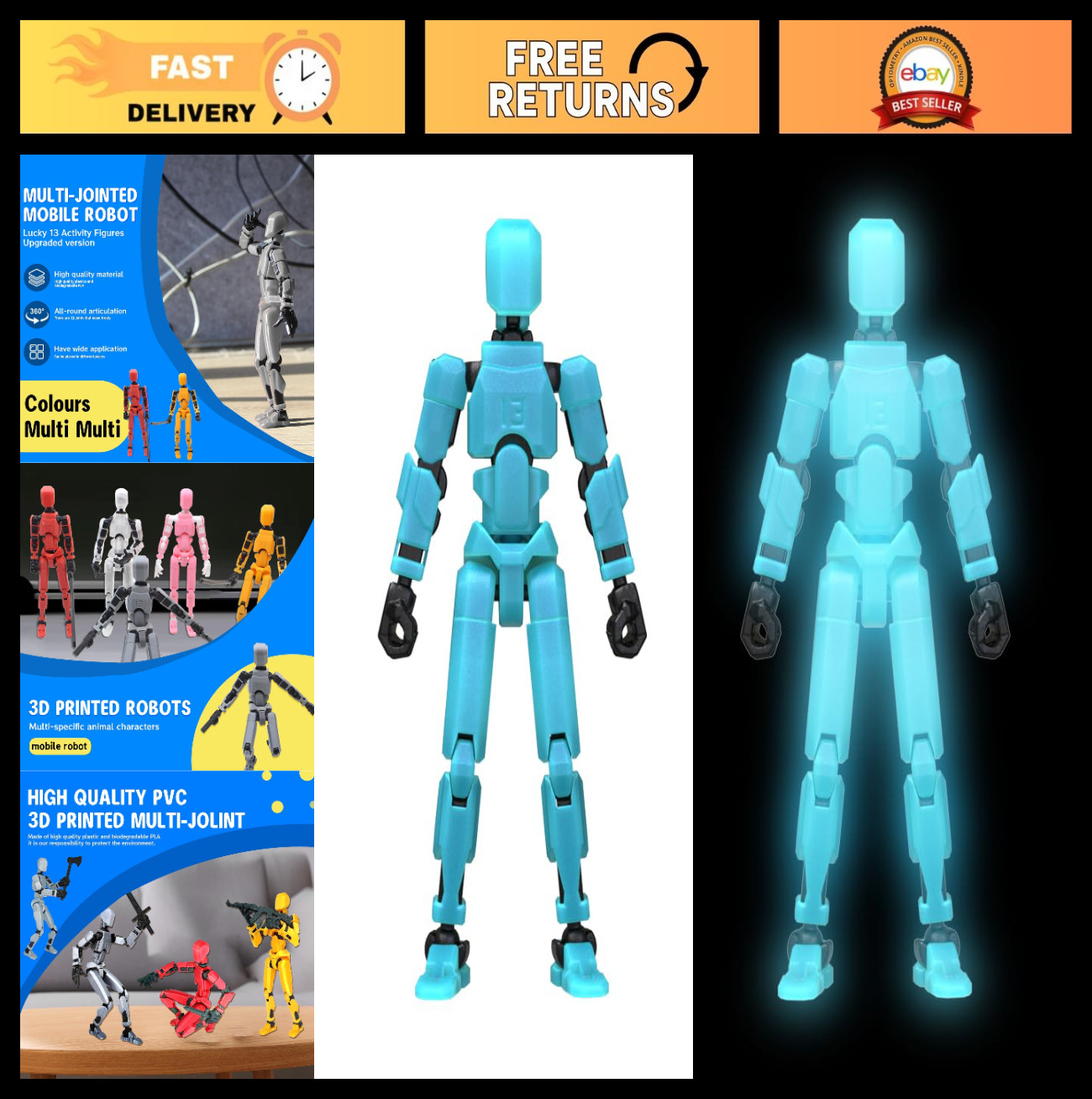 3D Printed Multi-Jointed Action Figure – Glow in the Dark Nova Titan Toy, Lucky