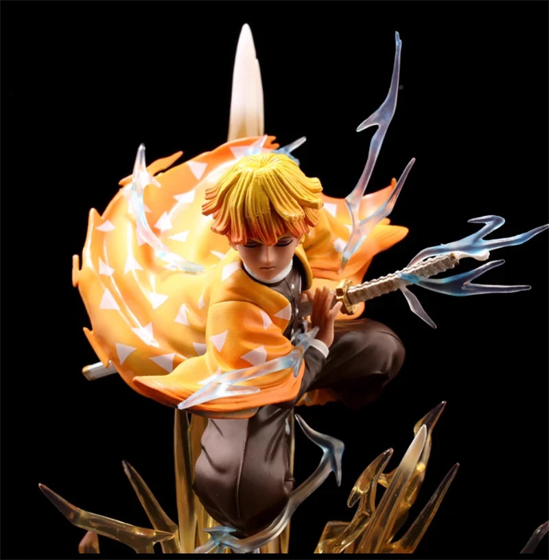Demon Slayer Agatsuma Zenitsu LED Light Action Figure Statue High Model Toy 30cm