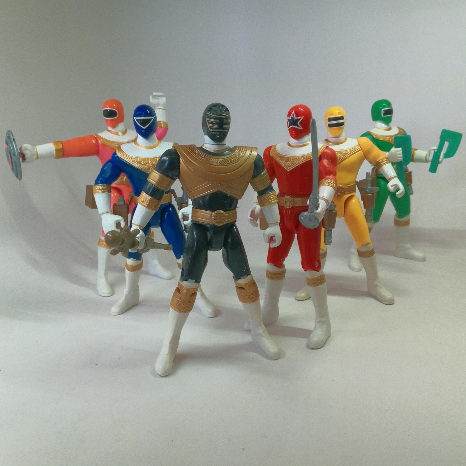 1996 ALL 6 Power Rangers ZEO 5.5&Prime; Action Feature Gold Red Blue Green Pink Yellow