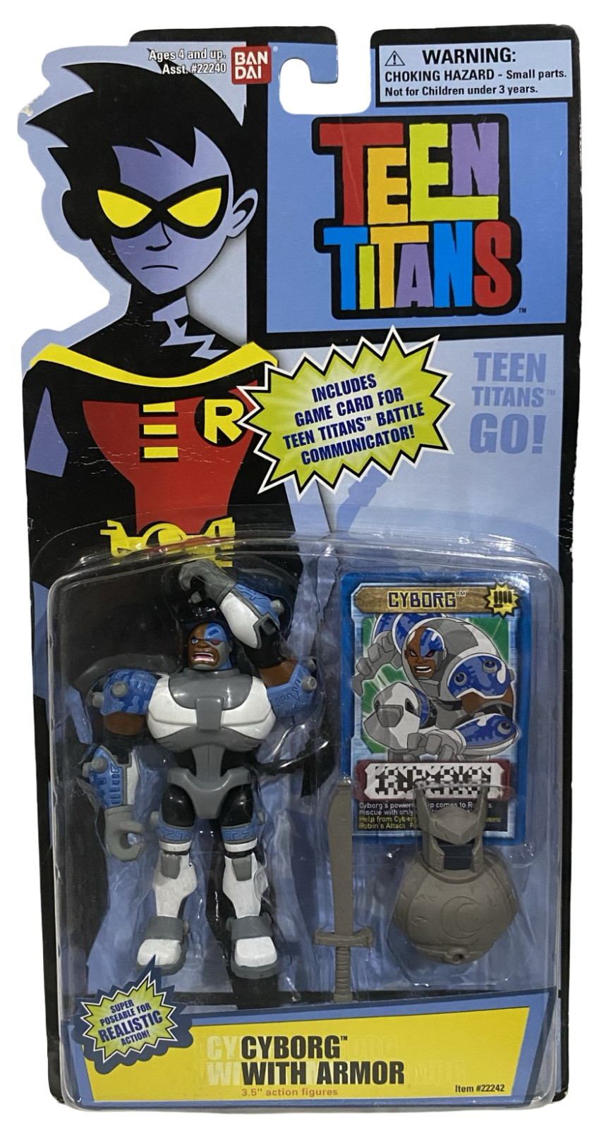 Teen Titans Cyborg w Armor 3.5&Prime; Action Figure on Blue Card NEW Bandai 2005 READ