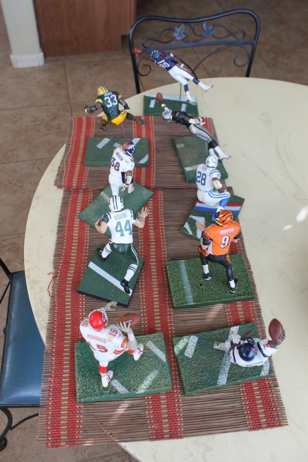 CUSTOM NFL MCFARLANES: BURROW, BOULWARE, DIGGS, JONES, RIGGINS, STEVENSON, COLTS