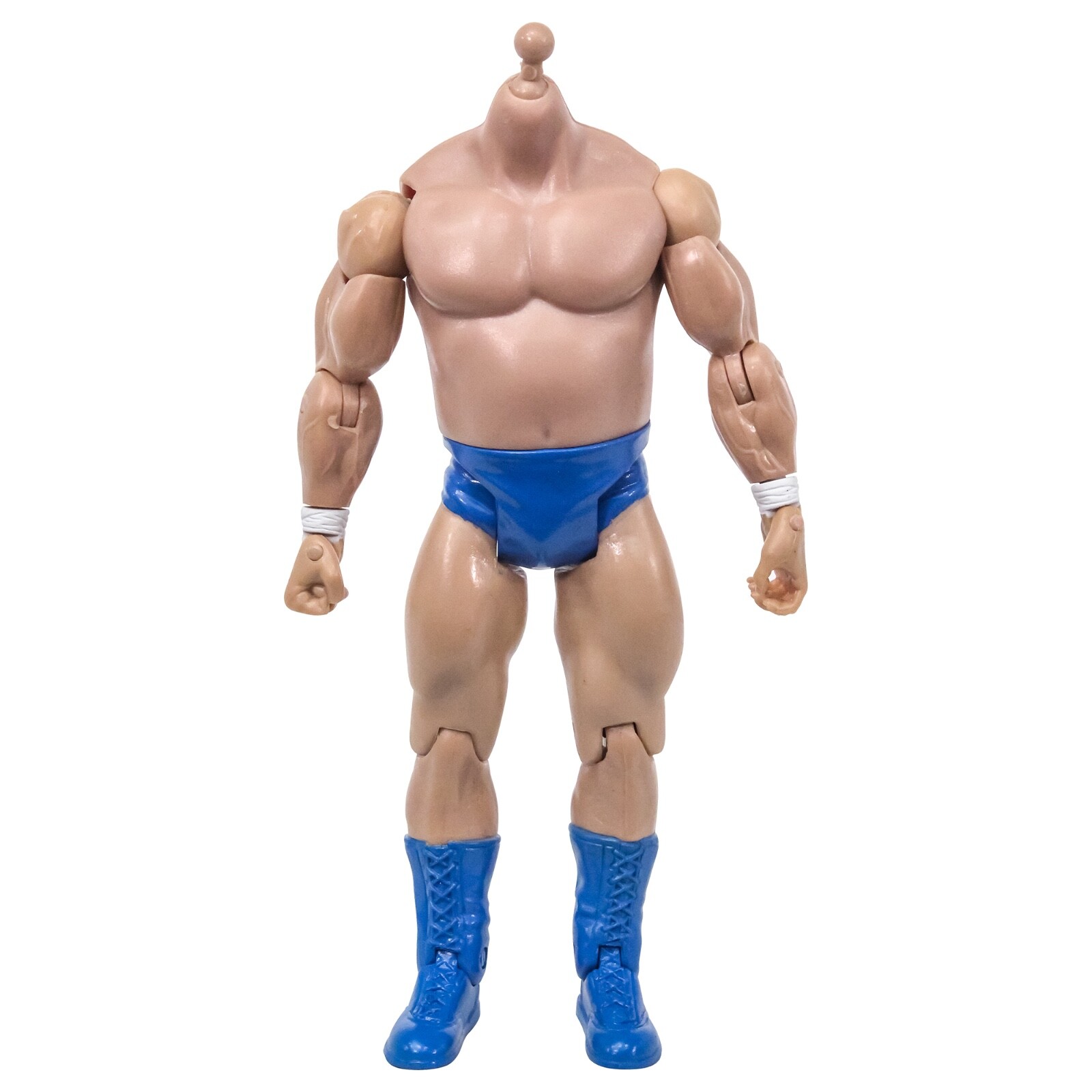 Generic 7 Inch Wrestling Action Figure With Bulky White Body & Blue Trunks