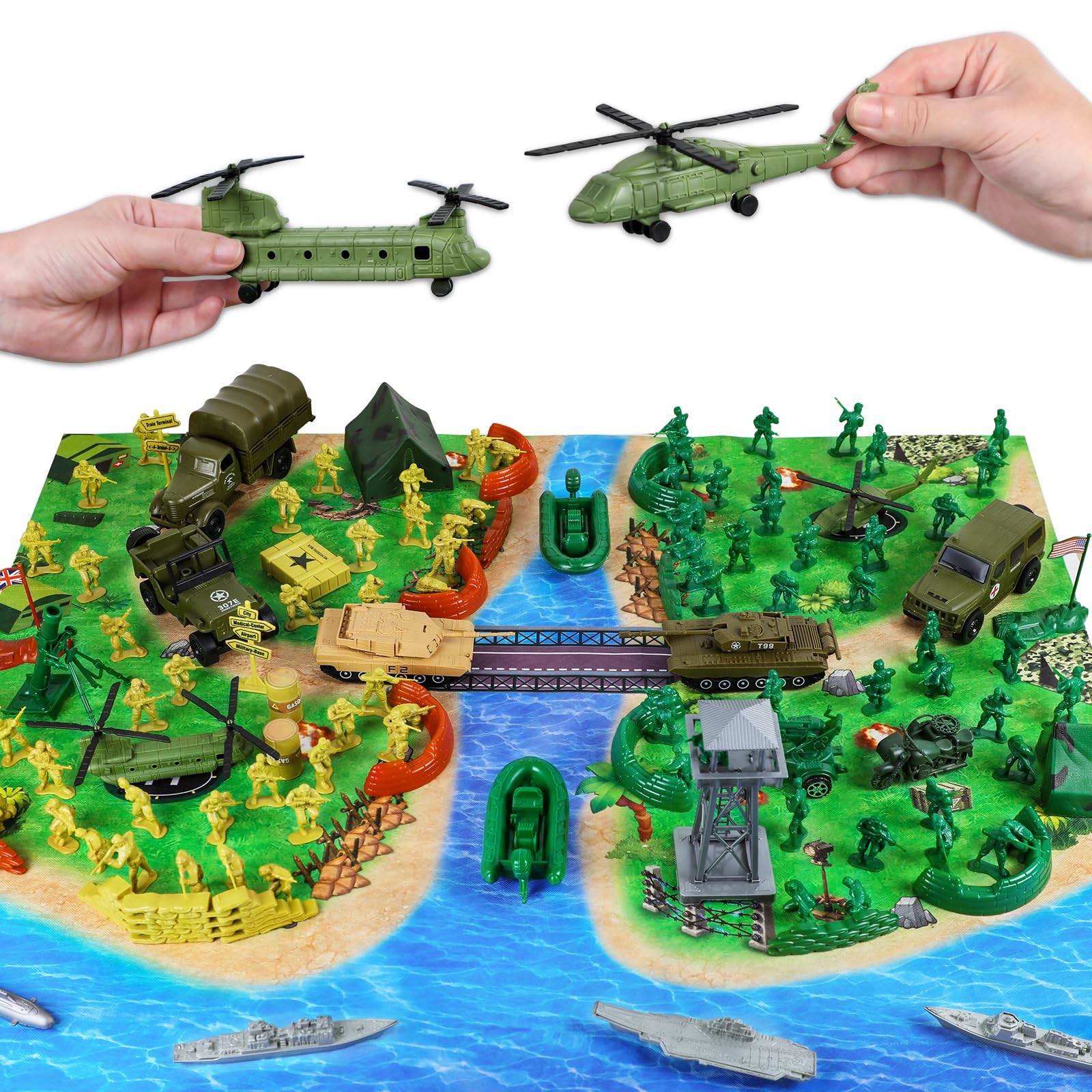 Army Men Military Toys for Boys Age 3-12 124 Pcs Plastic Playset with Soldiers