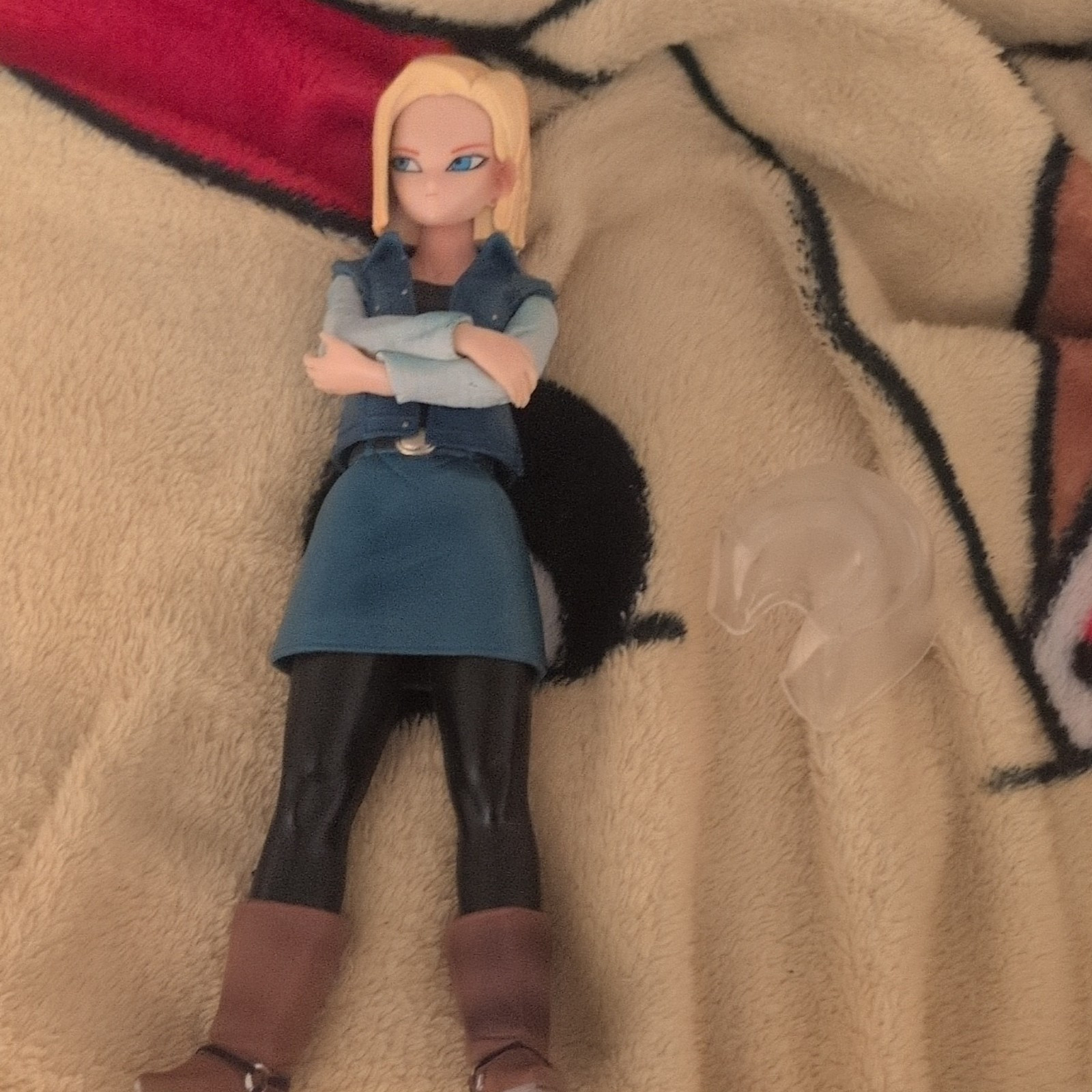 Blonde Female Action Figure Blue Outfit Plastic Blue/Black/Brown