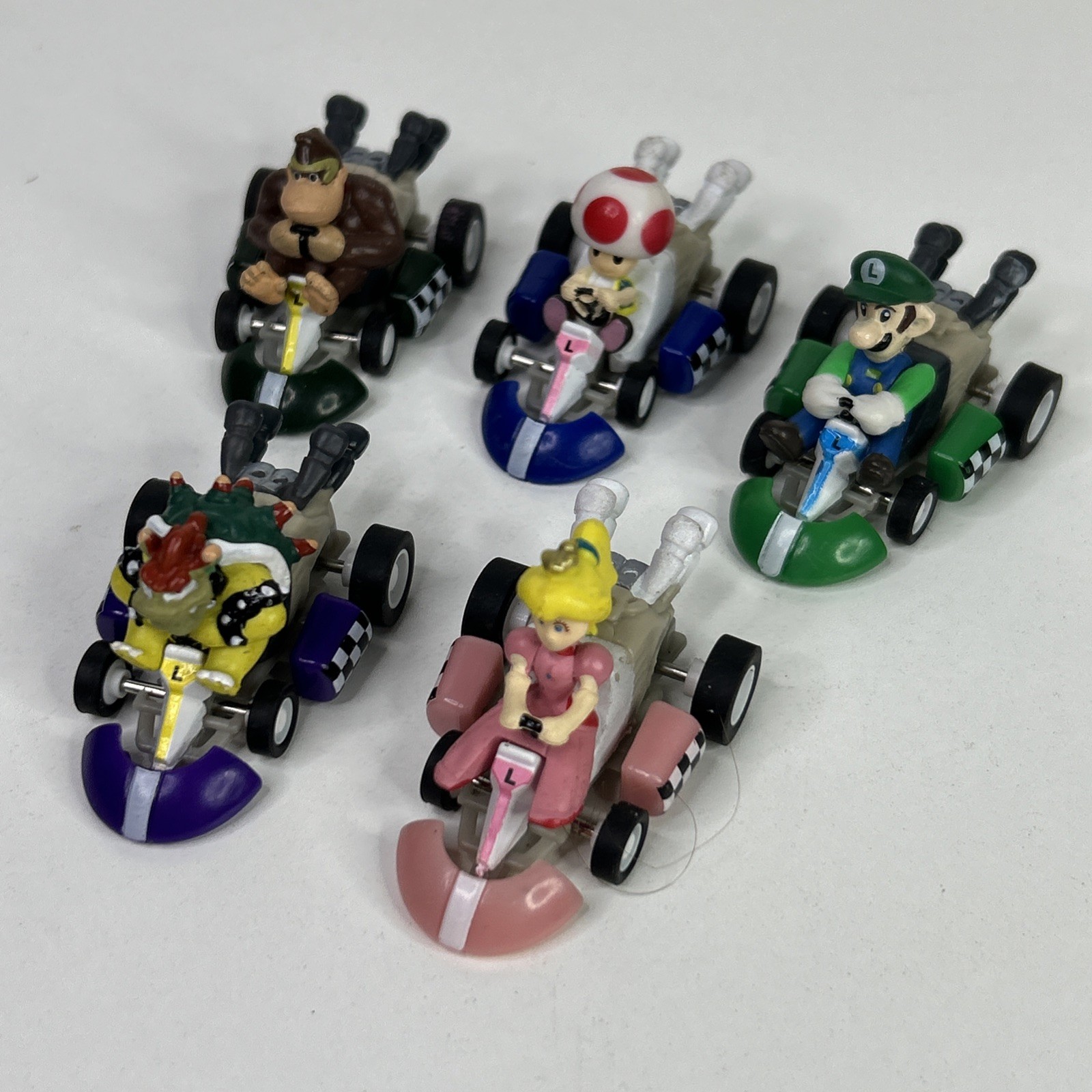Mario Kart Wii 2” Pull Back Car Lot Of 5 Peach Bowser Luigi Toad Kong