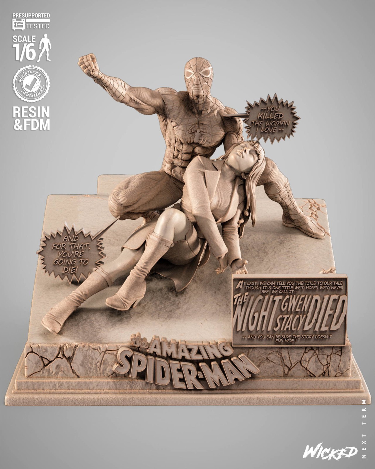 3D Printed Fan Art Spiderman and Gwen Stacy Diorama by Wicked