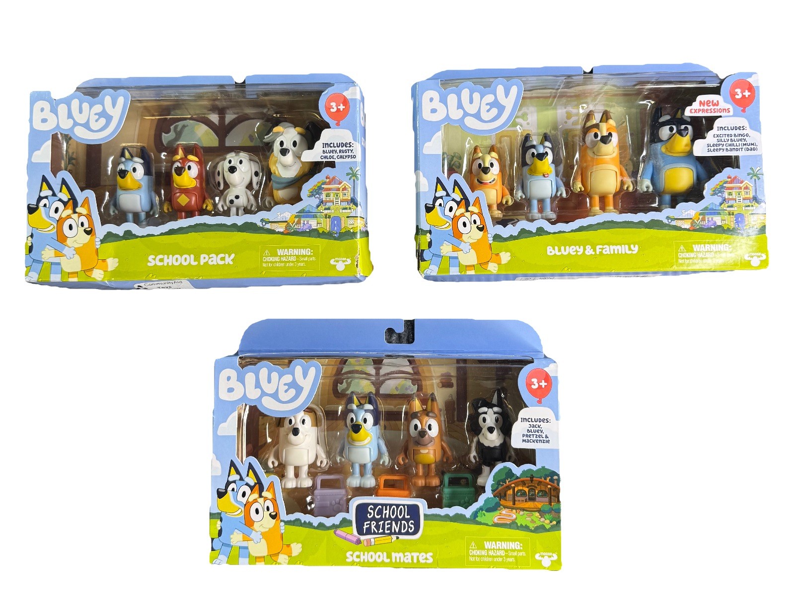 Bluey School Mates/School Pack/Bluey and Friends Figures – 3 Boxes 12 Dogs NEW