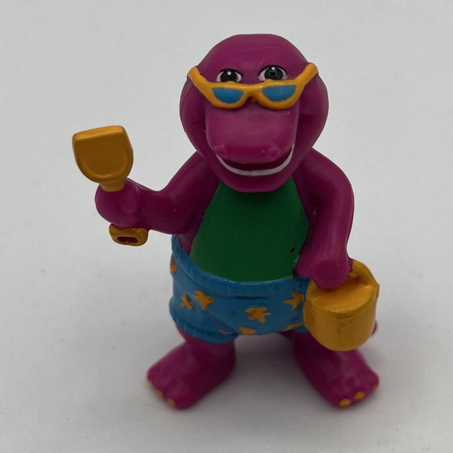90s 1993 Sun Beach Barney Shovel Pail Swimsuit 2.5&Prime; PVC Action Figure Dinosaur