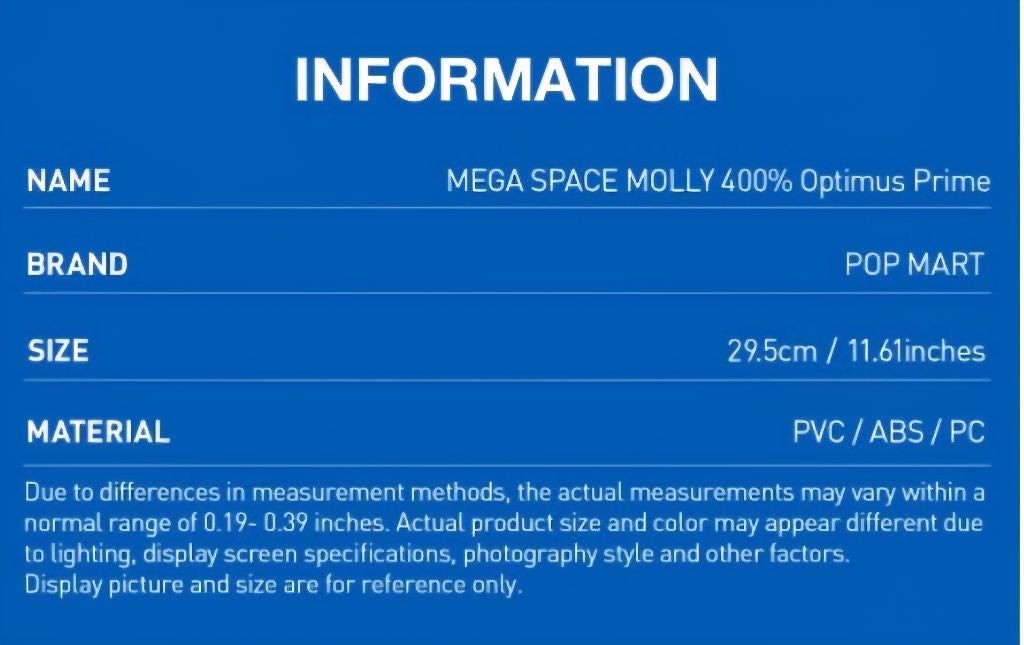 Authentic POP MART Mega Space Molly Optimus Prime 400% Sold Out
