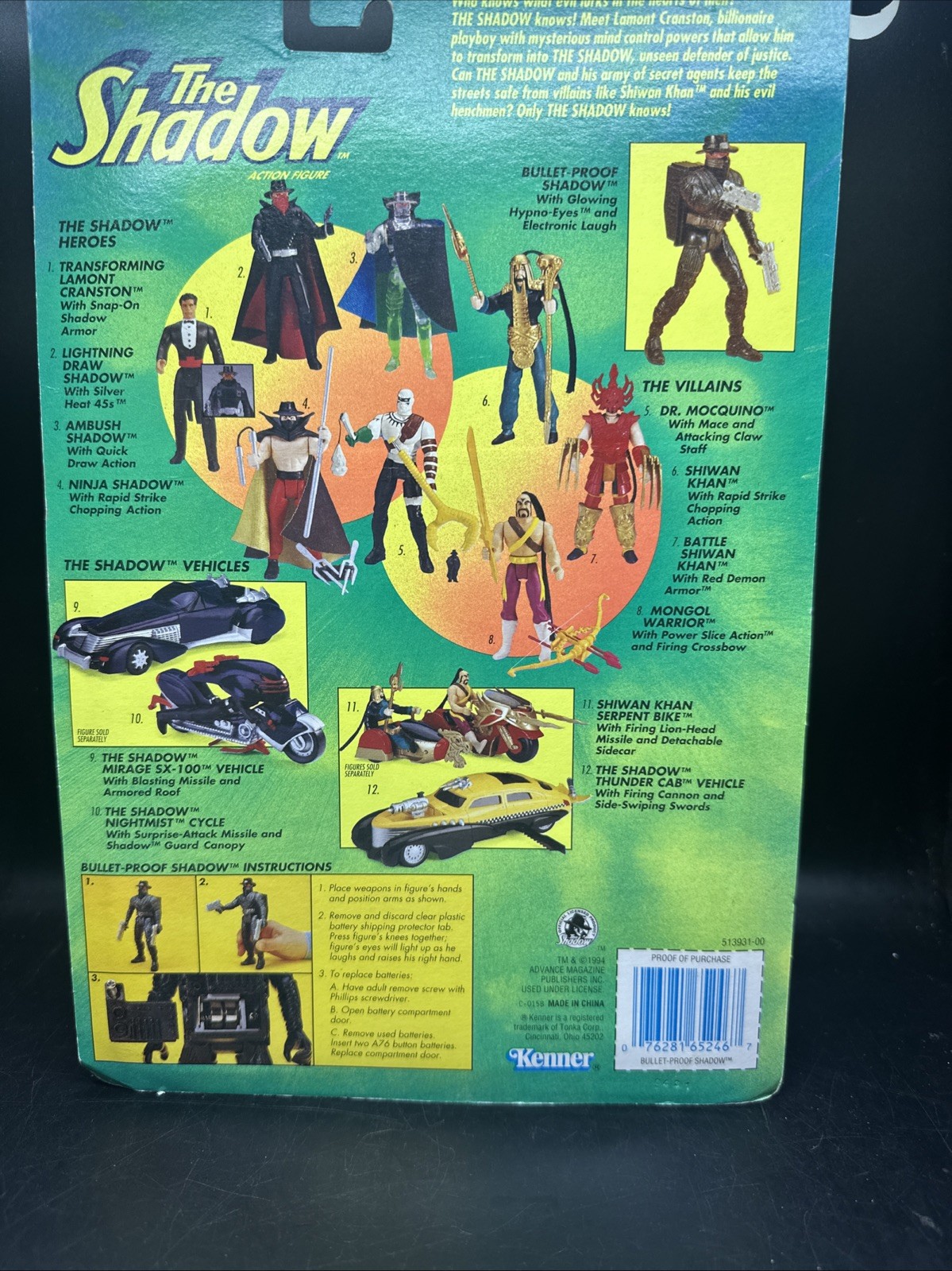 Kenner 1994 The Shadow Bullet-Proof Shadow Electronic Deluxe Sealed Vintage