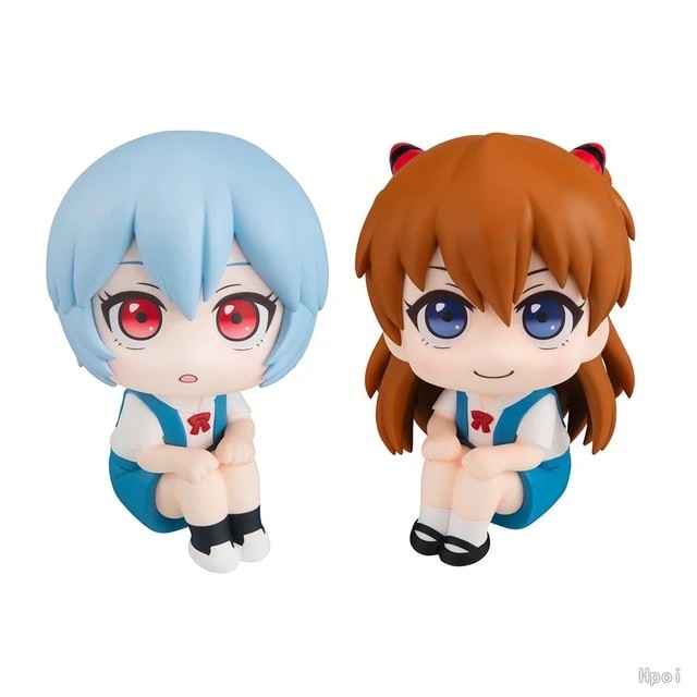 2Pcs 10CM Evangelion Ayanami Rei & Asuka Langley Sitting PVC Anime Figure Toy