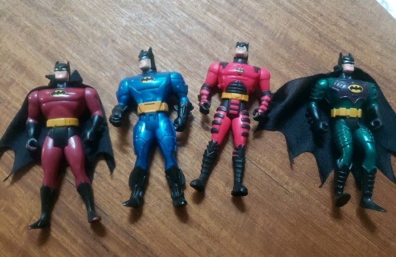 Set Of 4 Batman 4.75&Prime; Figurines By Kenner Red Blue Green Maroon EUC