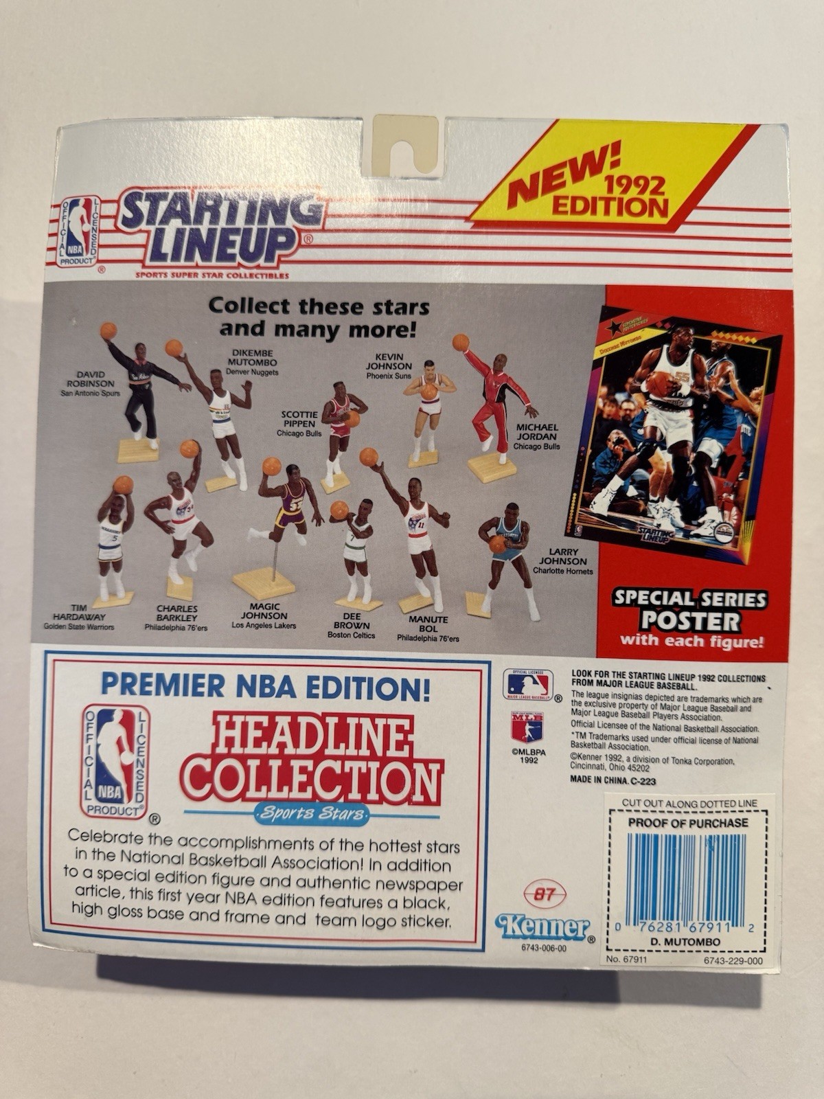 💥🏀 1992 DIKEMBE MUTOMBO Starting Lineup, Denver Nuggets, Card & Poster 🏀💥