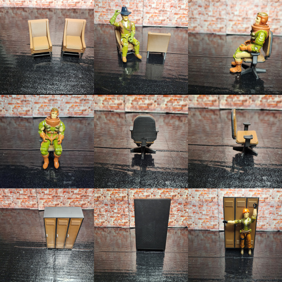 OFFICE SPACE BUNDLE For 3.75&Prime; Figures, Desk, locker, Plant, Water Cooler, Chairs