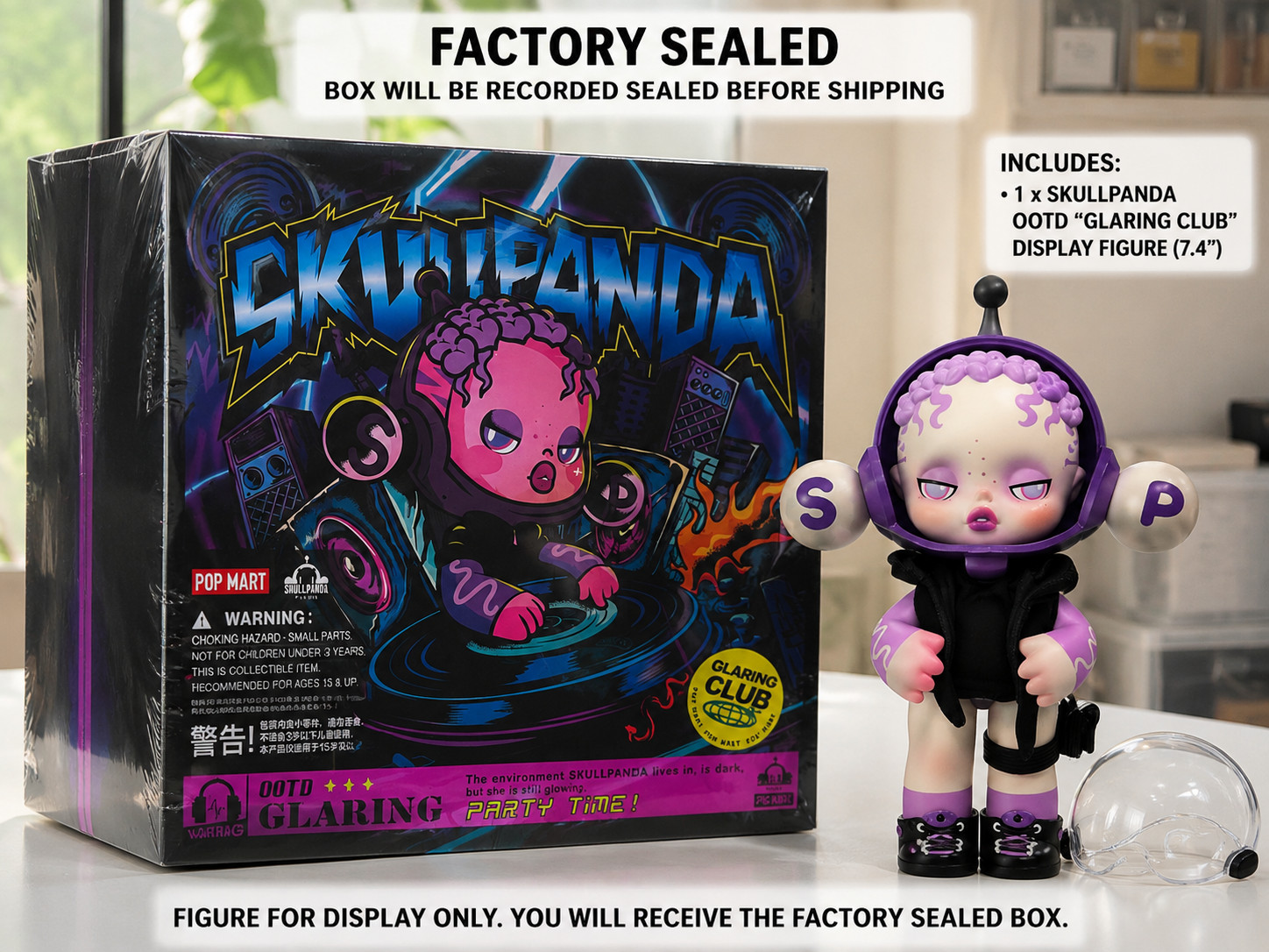 POP MART Skullpanda OOTD Glowing Glaring Club Figure 7.4” Factory Sealed