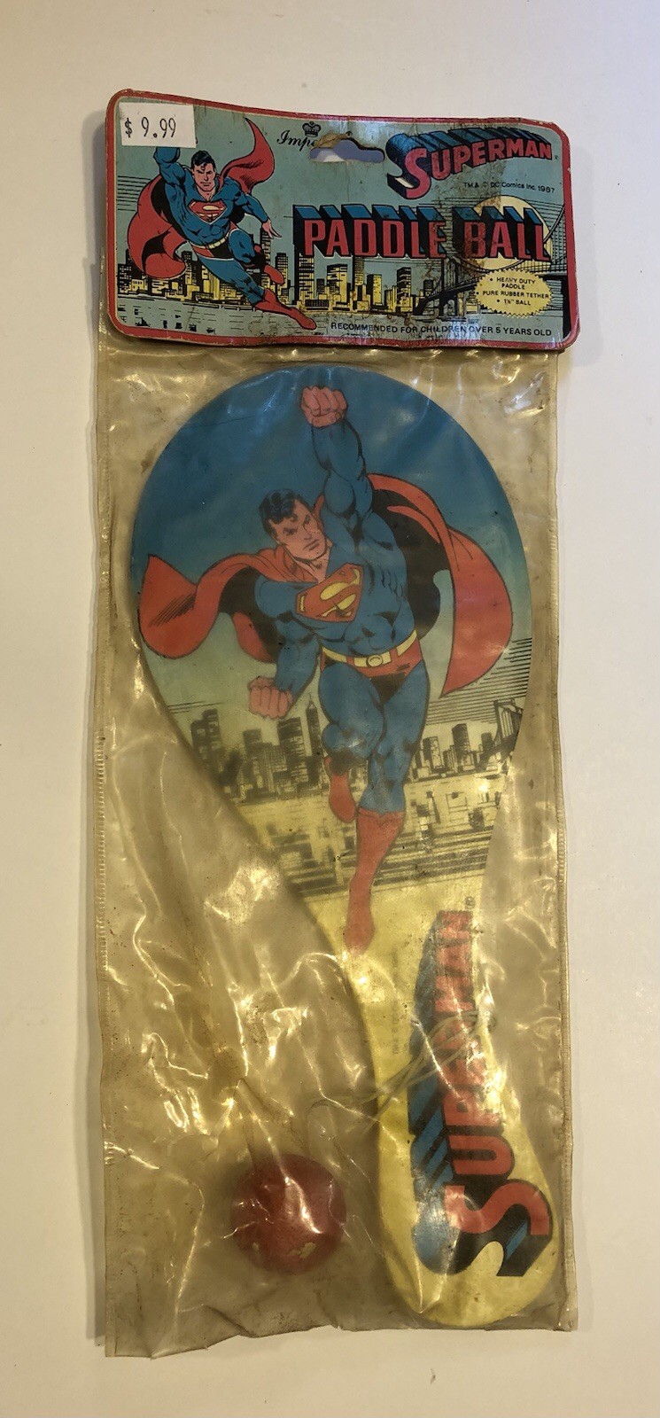 SEALED 1987 Vintage SUPERMAN PADDLE BALL Imperial Toy Corp DC Comics