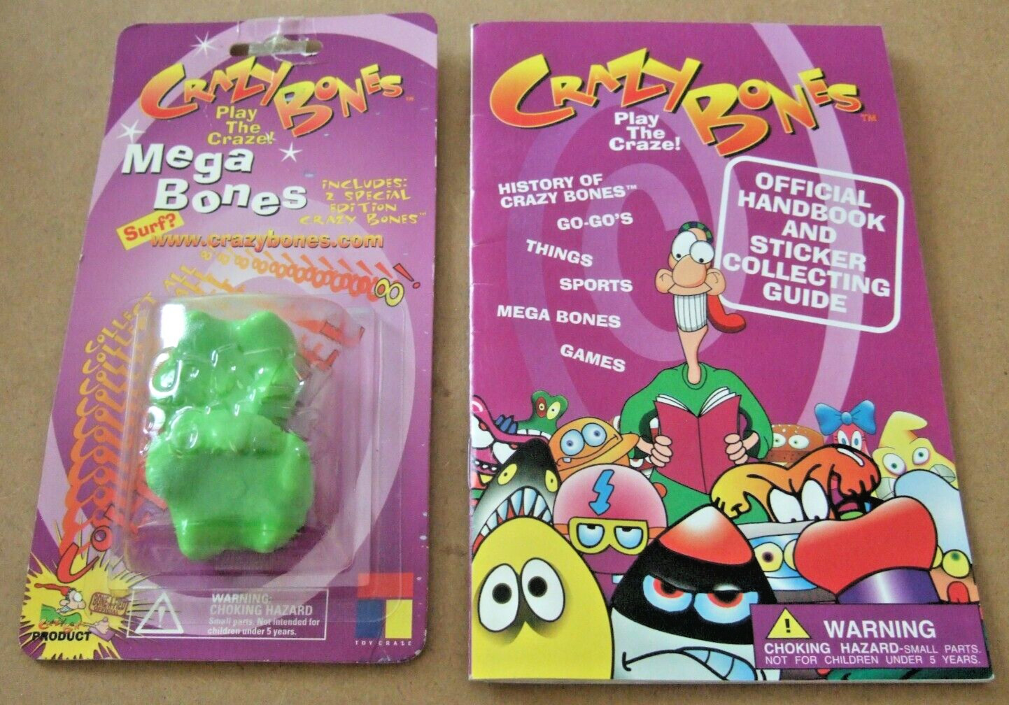 RARE CRAZY BONES * MEGA BONES * POPPY 1996 & OFFICIAL HANDBOOK & STICKER GUIDE