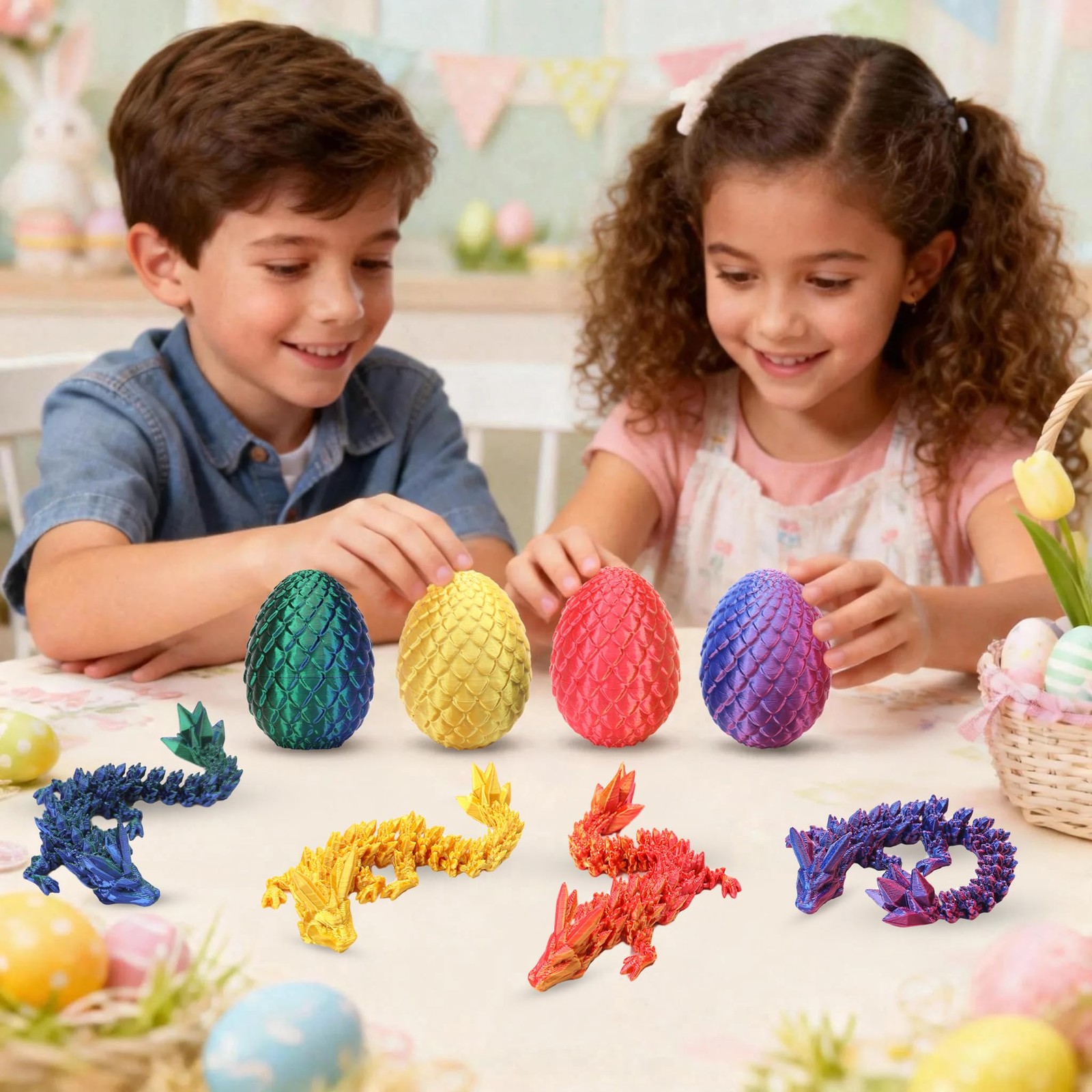 4PCS 3D Printed Dragon Eggs, 3D Printer Articulated Crystal Dragon Toys for ,…