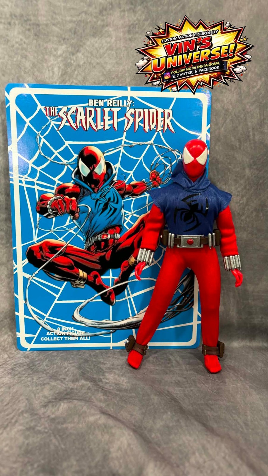 Custom 8&Prime; Mego Scale SpiderMan Peter Parker Ben Reilly Scarlet Spider-Man & Case