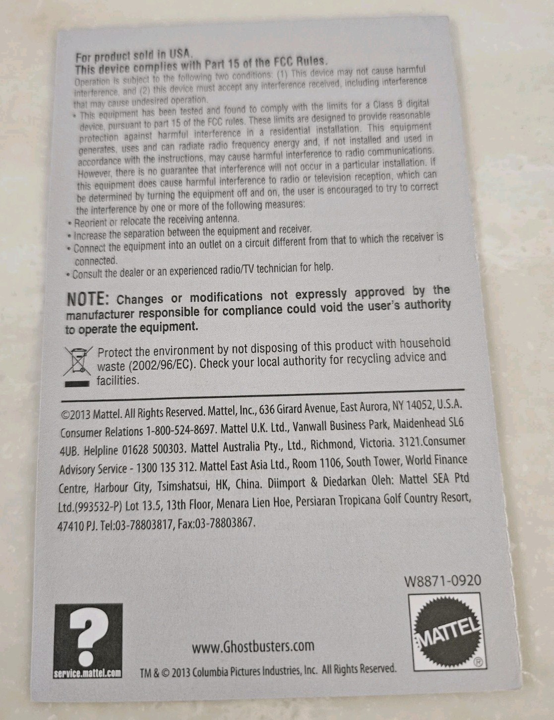 Mattycollector Exclusive Ghostbusters Ecto Goggles Oem User MANUAL ONLY Pls Read