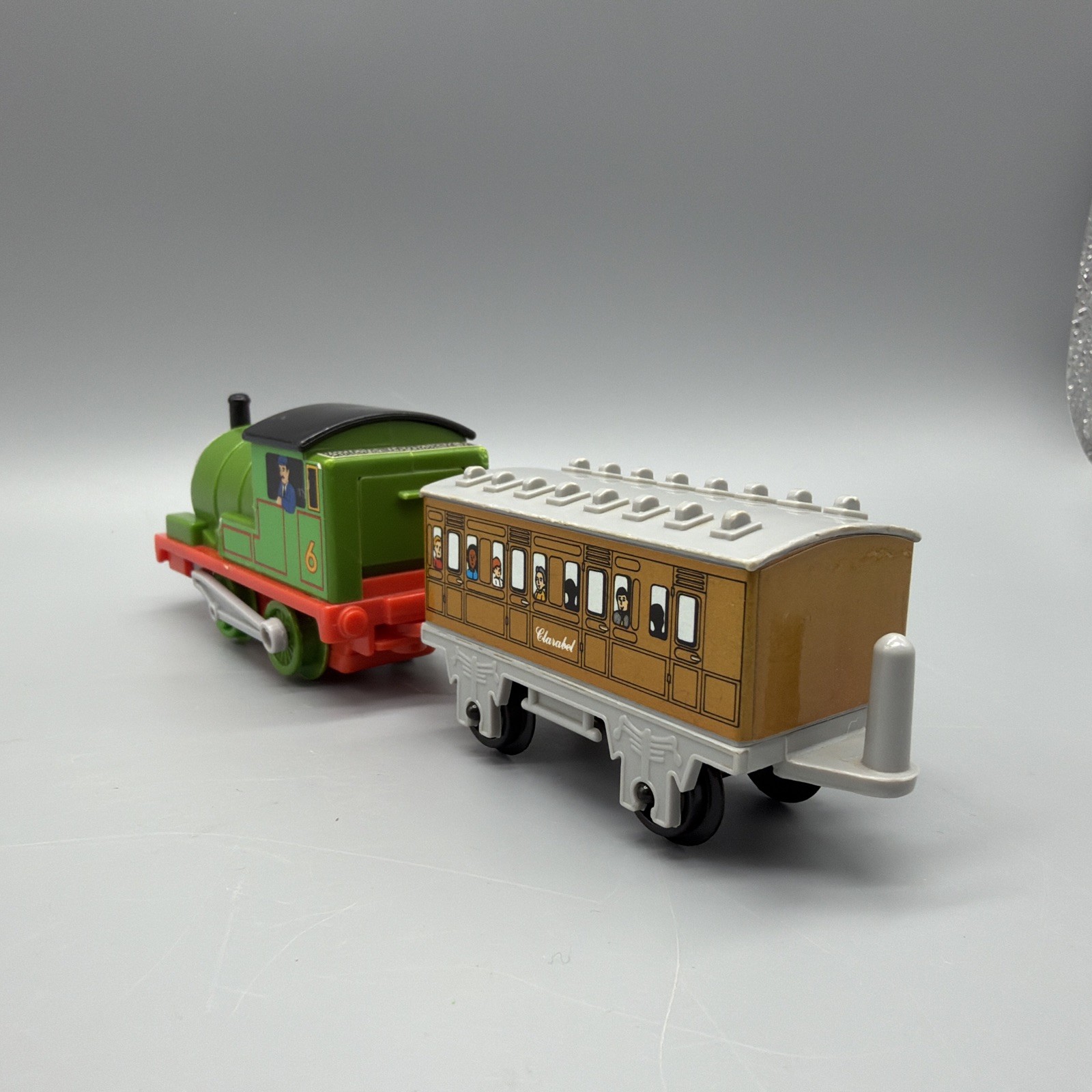 Britt Allcroft Thomas Train PERCY 4&Prime; Engine & Clarabel Car Plastic Vintage 1992