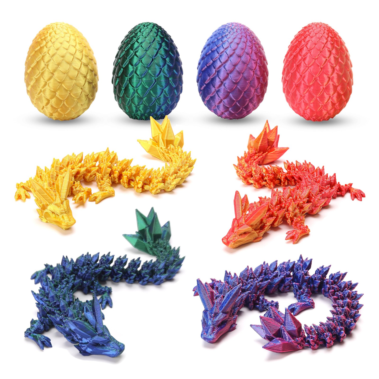 4PCS 3D Printed Dragon Eggs, 3D Printer Articulated Crystal Dragon Toys for ,…