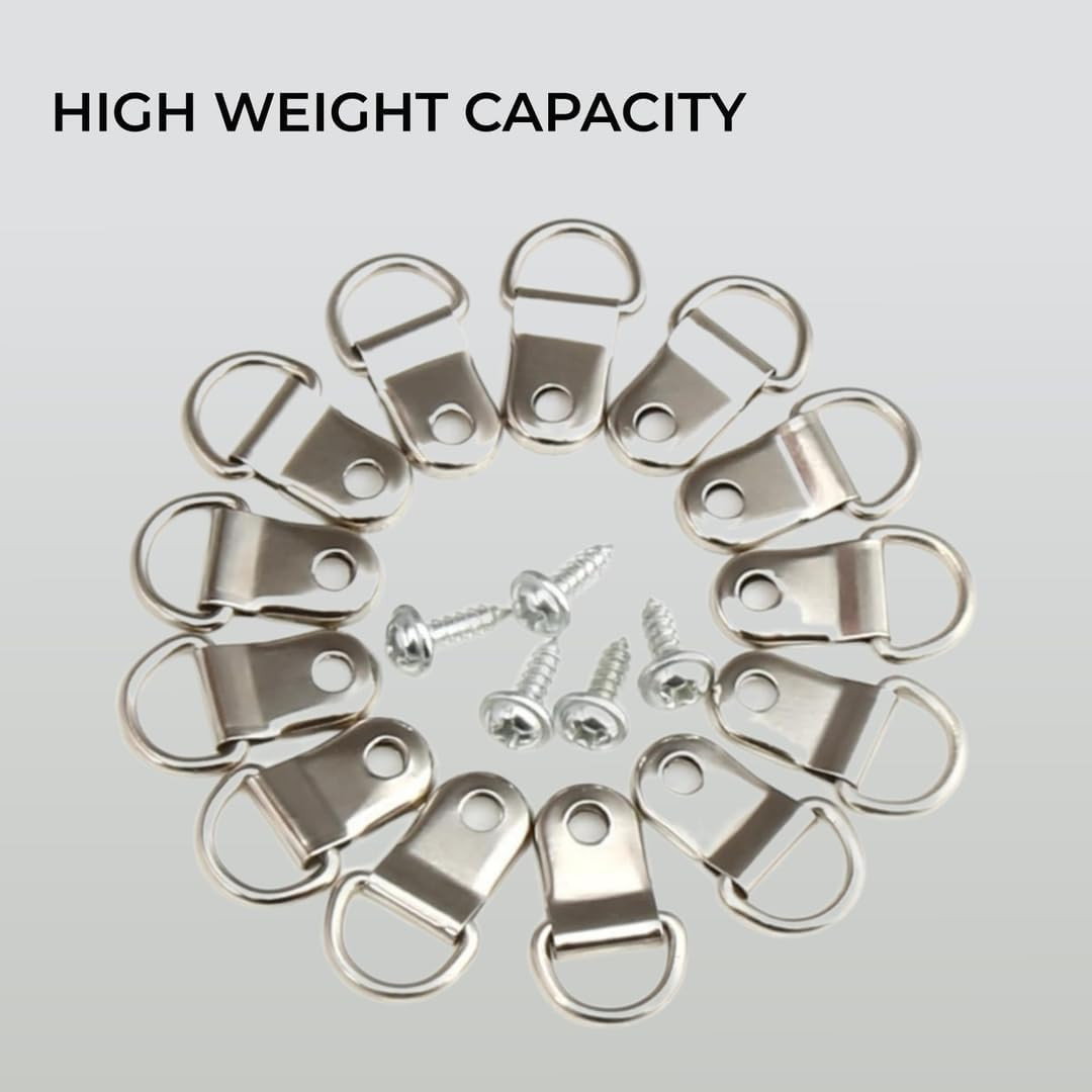 80-Piece Small D-Ring Picture Frame Hooks, Stainless Steel – with Screws for Han