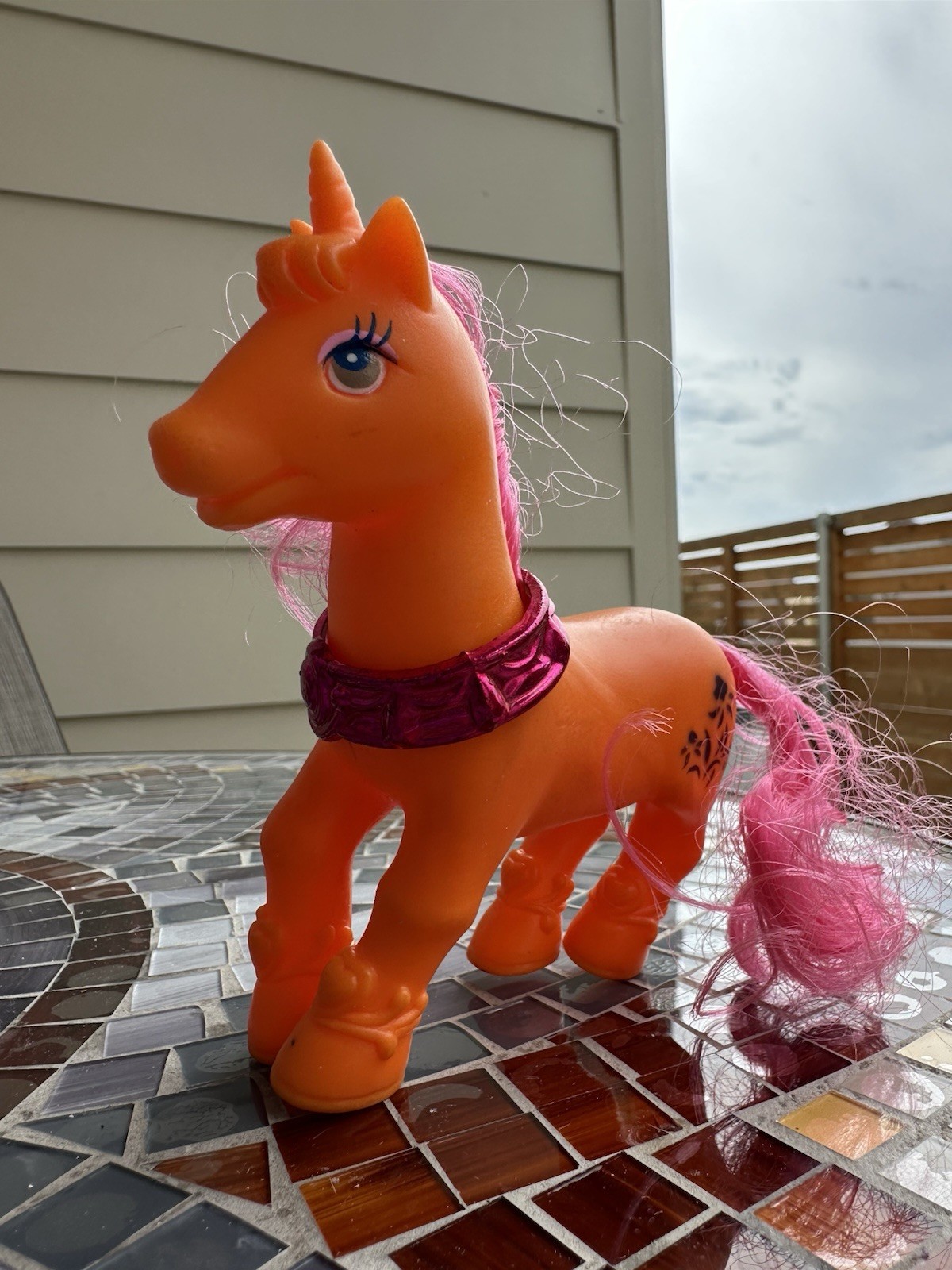 Vintage Y2K Neon Unicorn Pony Soft Vinyl Horse Pink Hair Fantasy Toy