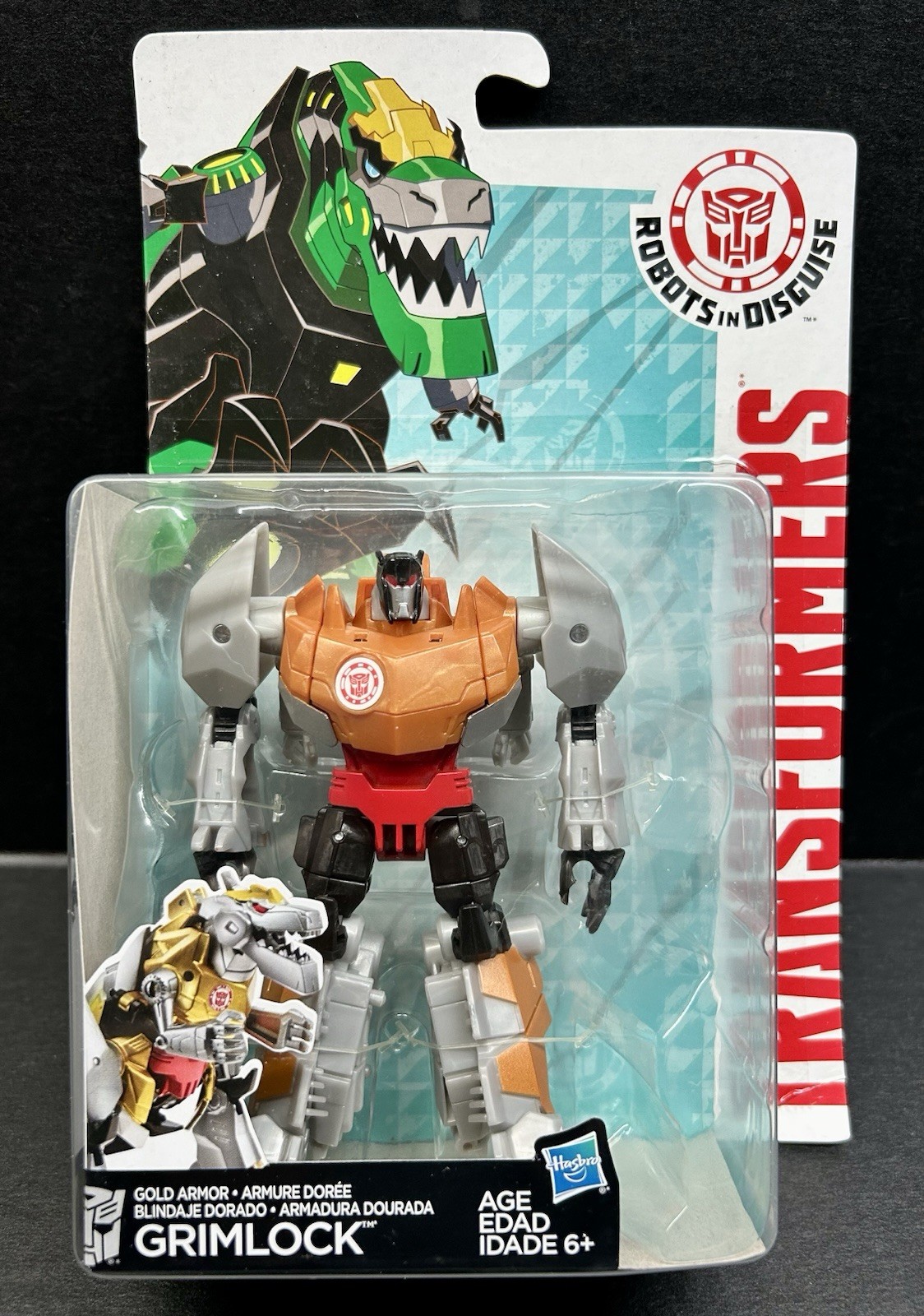 TRANSFORMERS Robots in Disguise 2015 Warrior GOLD ARMOR GRIMLOCK – MOSC!