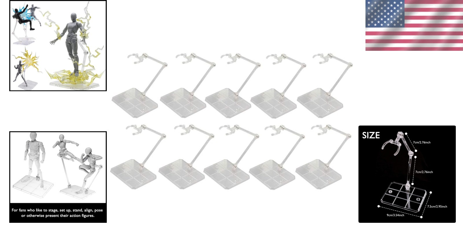 10-Piece Action Figure Display Stand Set: Support for Gundam Models