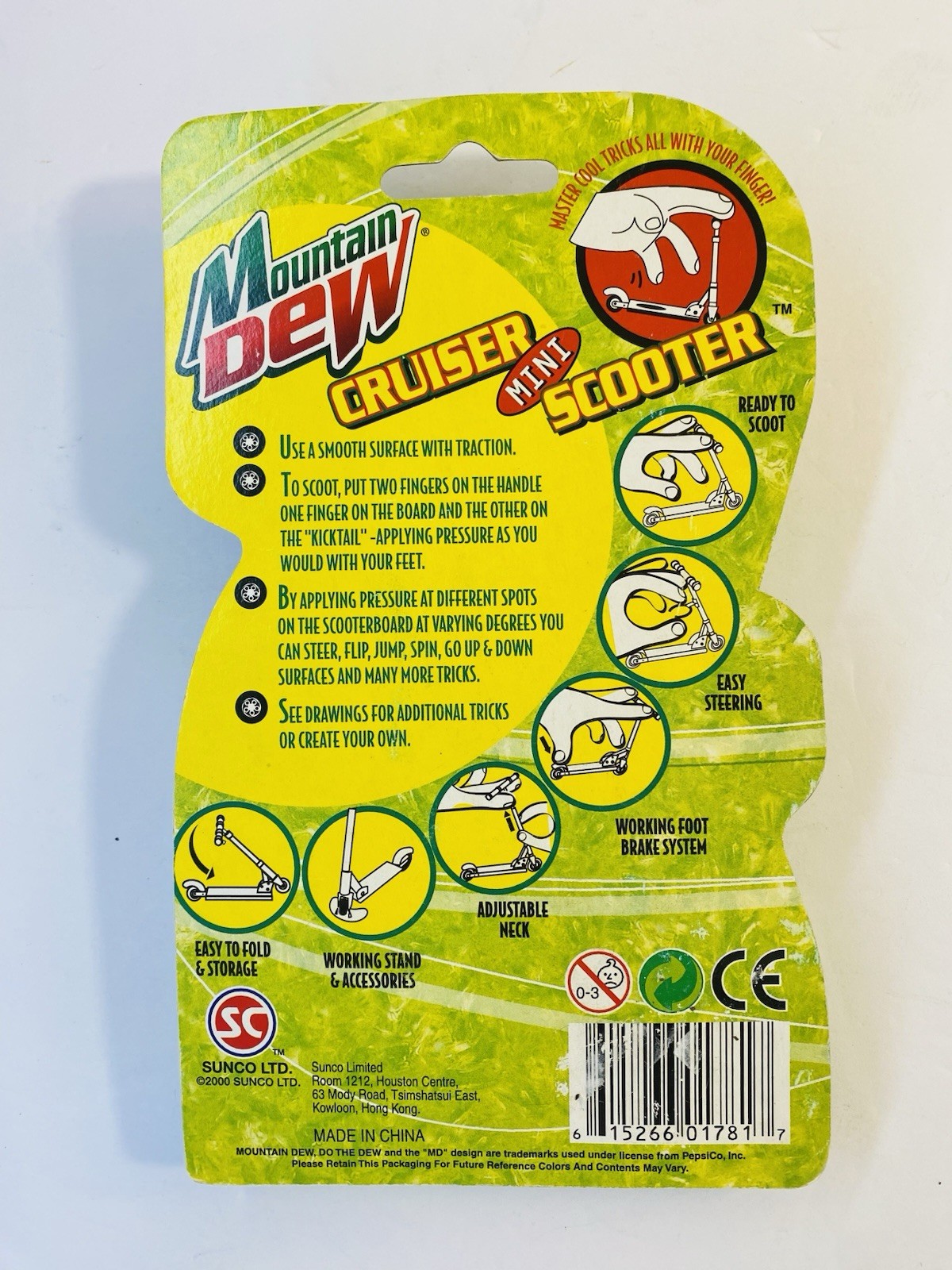 NIP Vintage Y2K Year 2000 Nostalgia Mountain Dew Cruiser Mini Scooter By Sunco